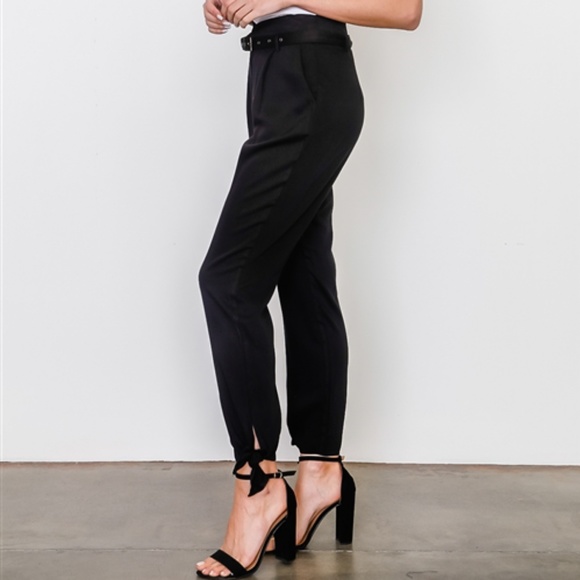 ASTRID BELTED TIE TROUSERS (BLACK) - Picture 7 of 8